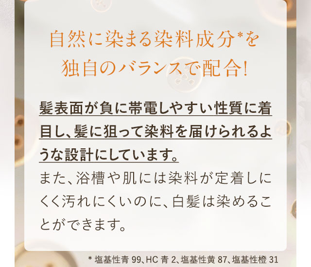 自然に染まる染料成分を独自のバランスで配合！