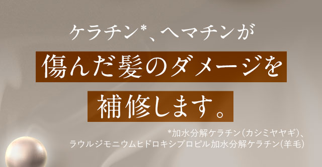 ケラチン、ヘマチンが傷んだ髪のダメージを補修します。