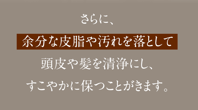 さらに、余分な皮脂や汚れを落として頭皮や髪を清浄にし、すこやかに保つことができます。しかも！