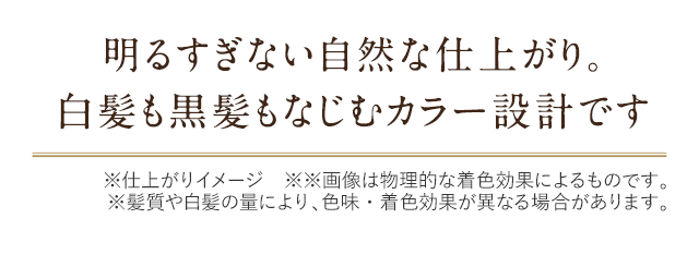 明るすぎない自然な仕上がり。白髪も黒髪もなじむカラー設計です。